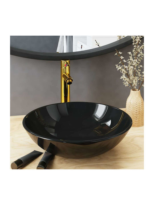 vidaXL Countertop Sink Glass 42x42x14cm Black