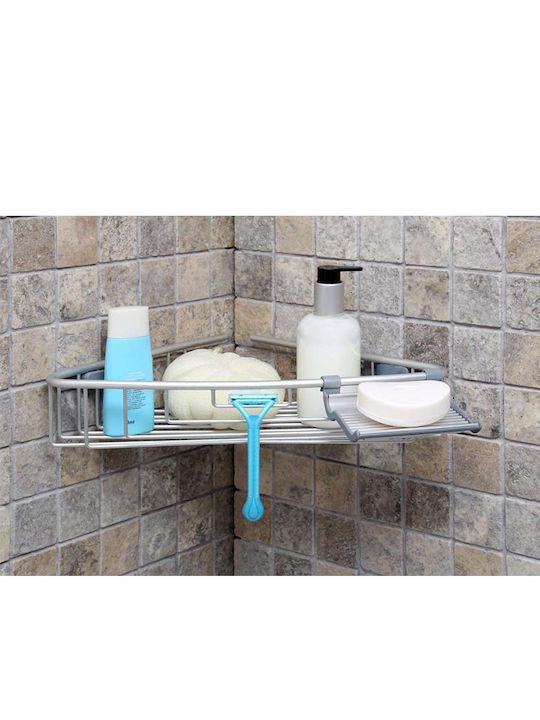 Primanova Corner Wall Mounted Bathroom Shelf Metallic 35.5x21x7cm Silver