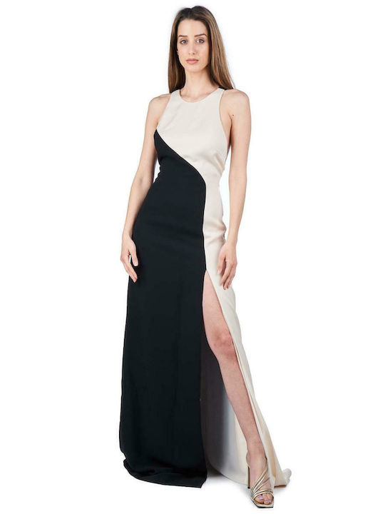 Summer Maxi Evening Satin Open Back Tearing Dress Black