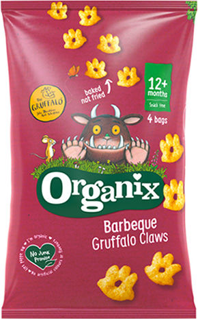 Organix Erdnussflips Gruffalo Claws mit Geschmack Barbeque Zuckerfrei 60gr für 12+ Monate