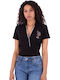 U.S. Polo Assn. Chri Summer Women's Cotton Blouse Short Sleeve Black