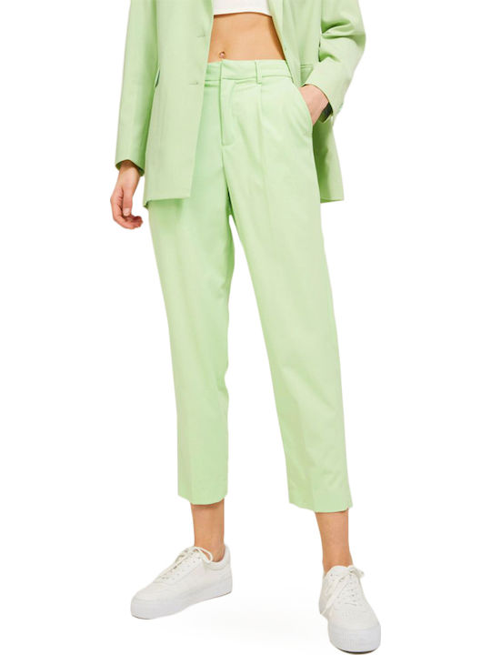 Women's High-waisted Fabric Capri Trousers Regular Fit Pastel Green