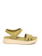 Leather Women's Flat Sandals in Green Color