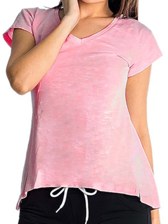 Paco & Co Women's Cotton Blouse with V Neckline Pink