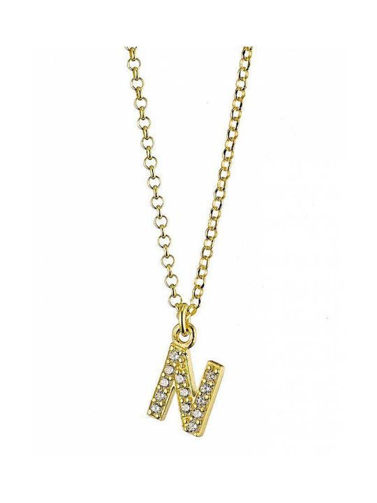 Oxzen Halskette Monogramm aus Vergoldet Silber mit Zirkonia Ν