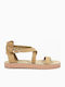 Leather Women's Flat Sandals Anatomic in Beige Color