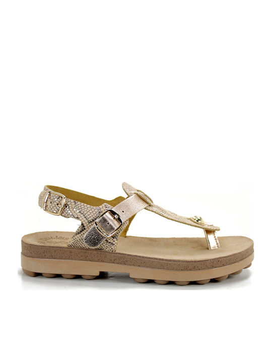 Marlena Leder Damen Anatomisch Flache Sandalen Rosegold Lizard
