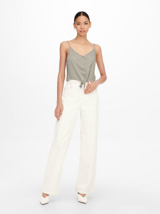 Only Damen Sommer Crop Top Leinen mit Trägern &...