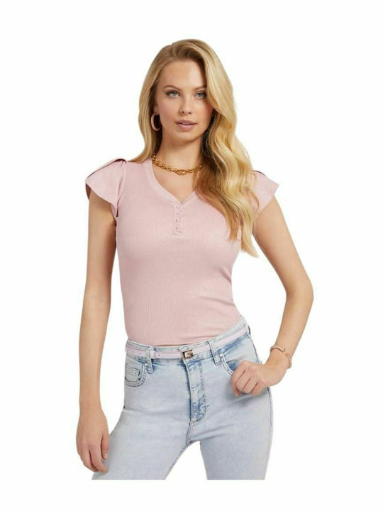 Guess Women's Summer Blouse Short Sleeve Pink