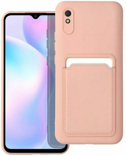 Forcell Umschlag Rückseite Silikon mit Kartenhalter Koralle (Redmi 9A / 9AT)