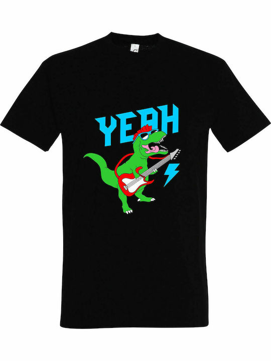 T-shirt Unisex, " Cool Dinosaur Playing An Electric Guitar, Yeah ", Black