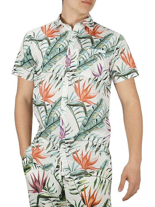 Jack & Jones Men's Floral Shirt with Short Sleeves Cloud Dancer