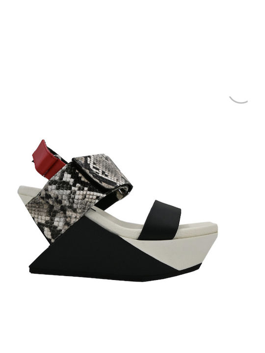 Elena Women's Leather Ankle Strap Platforms Black/White