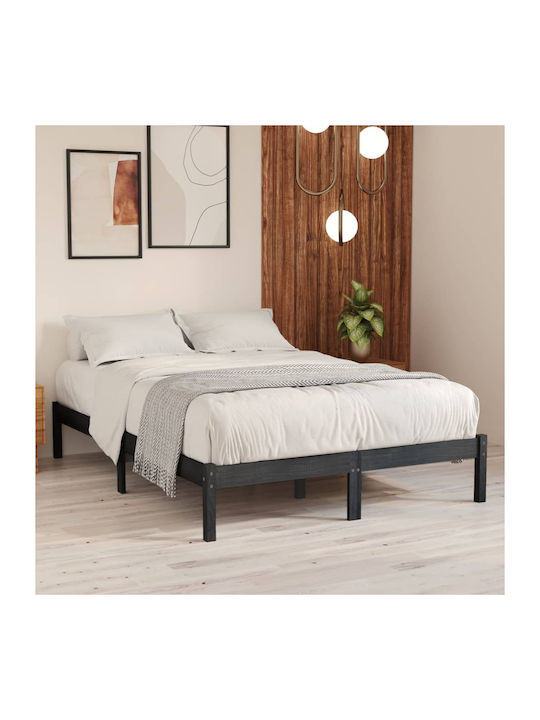 Double Solid Wood Bed Pine / Grey with Slats fo...
