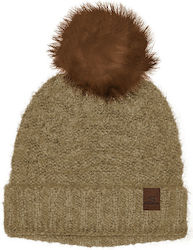 Stamion Pom Pom Beanie Γυναικείος Σκούφος Πλεκτός σε Καφέ χρώμα Stamion Pom Pom Beanie Γυναικείος Σκούφος Πλεκτός σε Καφέ χρώμα