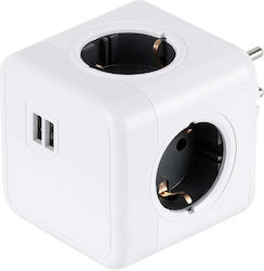 GloboStar PowerCube Ασφαλείας 4 Θέσεων με 2 USB Χωρίς Καλώδιο Γκρι