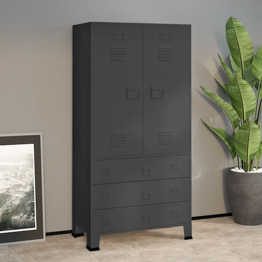 Dulap cu două uși Metal cu Separator & 2 Rafturi Charcoal 90x50x180cm