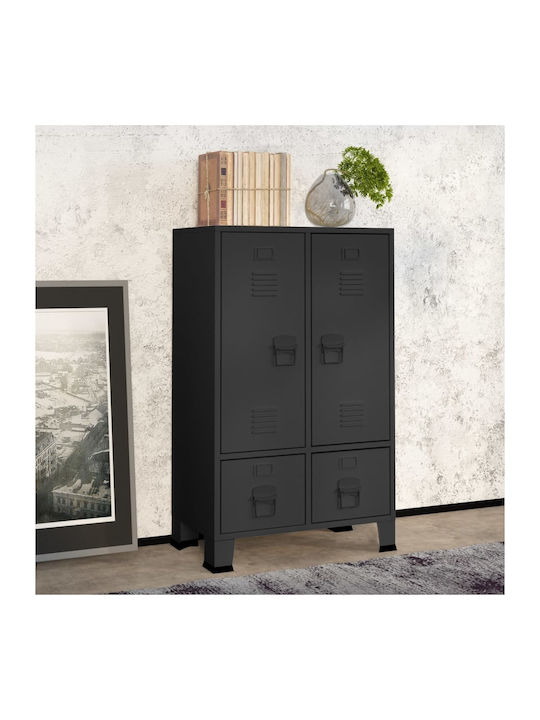 Zweiflügeliger Schrank Metallisch mit Trennwand & 2 Regale Charcoal 67x35x107cm