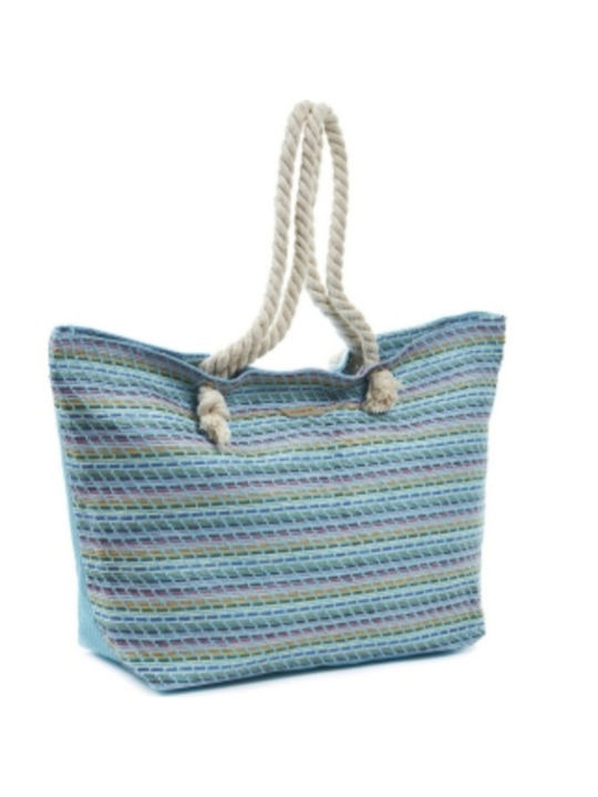 Verde Fabric Beach Bag with Wallet Blue with Stripes