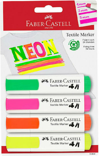 Faber-Castell Textile Marker Set Markers for Fabric Neon 4pcs