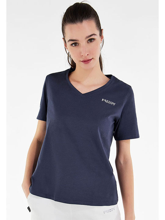 Freddy Women's T-shirt with V Neck Navy Blue