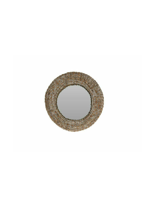 Wall Mirror with Beige Wicker Frame Diameter 43cm