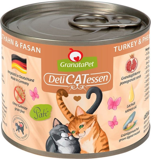 Granata Pet Foods Delicatessen Pate Wet Food for Cats in Cans with Turkey Grain-Free 200gr