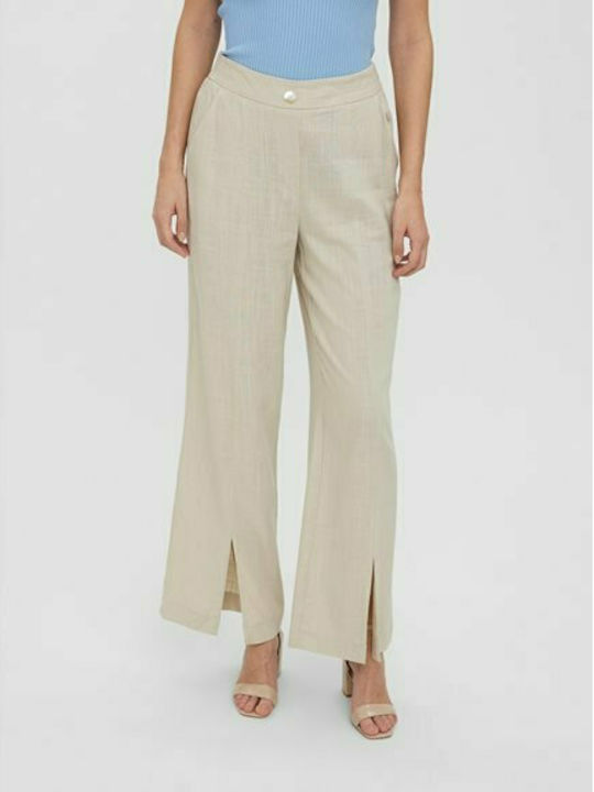 Vero Moda Women's High-waisted Fabric Trousers Beige