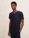 Tom Tailor Herren T-Shirt Kurzarm mit V-Ausschnitt Marineblau