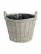 JK Home Decoration Διακοσμητικό Καλάθι Ψάθινο με Χερούλια Γκρι Με Μαύρη Επένδυση 40x40x32εκ.
