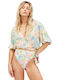 Too Cute Women's Summer Crop Top Short Sleeve with V Neckline Floral Multicolour