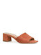 Leder Mules mit Chunky Niedrig Absatz in Tabac Braun Farbe