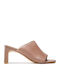 Luisa Leather Mules with Chunky High Heel in Beige Color