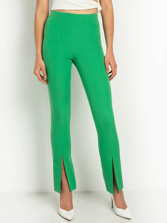 Women's High-waisted Fabric Trousers Slim Fit Green