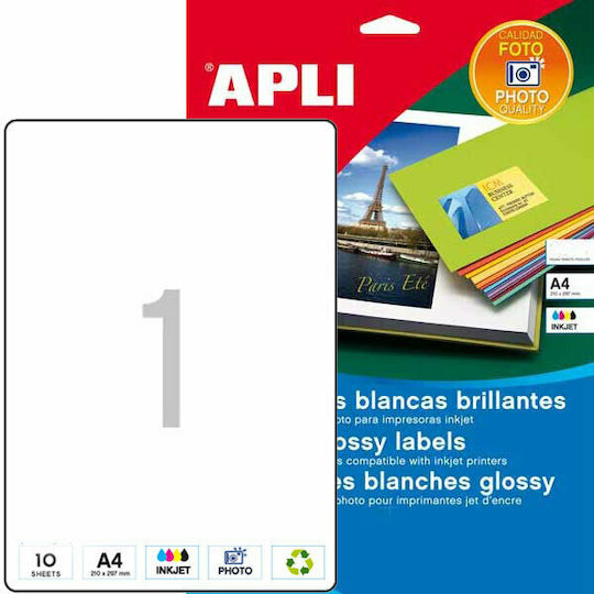 Apli Photo Paper Gloss A4 (21x30) for Printers Inkjet 10 Sheets
