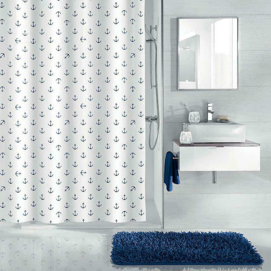 Kleine Wolke Anchor Shower Curtain Fabric 120x200cm White / Blue