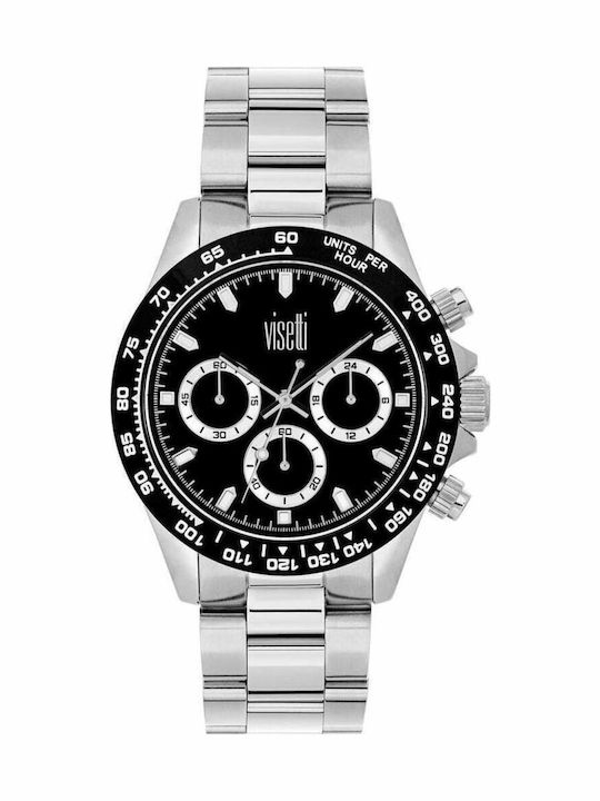 Visetti Ocean Ανδρικό Ρολόι 40mm Χρονογράφος Μπαταρίας με Ασημί Μεταλλικό Μπρασελέ