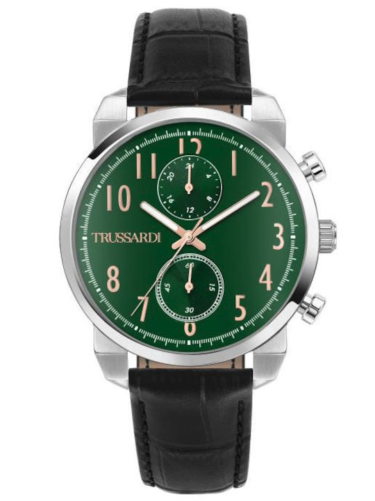 Trussardi T-City Men's Watch 41mm Chronograph Battery with Black Leather Strap