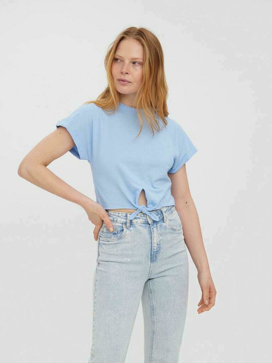 Vero Moda Women's Summer Crop Top Cotton Short Sleeve Light Blue