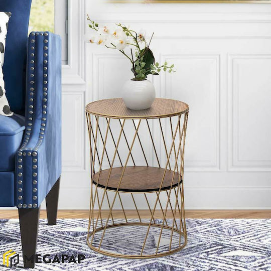 Rundes Beistelltisch Jaspin Holz Gold / Nussbaum M32xL32xH44cm