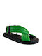 Leather Women's Flat Sandals in Green Color