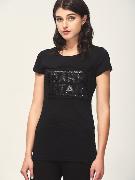Edward Jeans Joar Γυναικείο T-shirt Μαύρο με Στάμπα