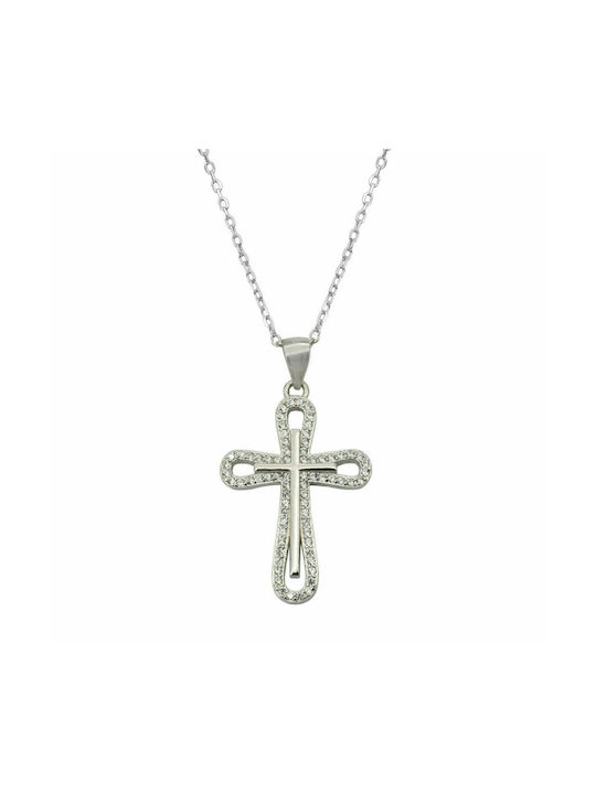 Cross With Chain White Silver Cross 925