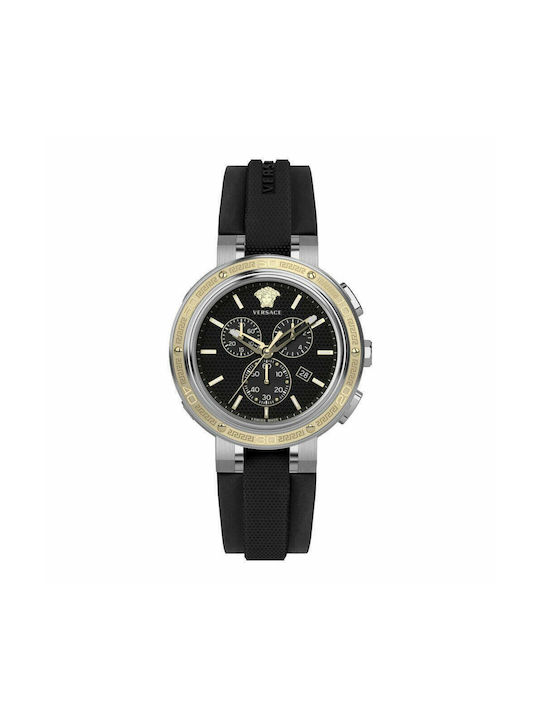Versace Battery Chronograph Watch with Rubber Strap Black