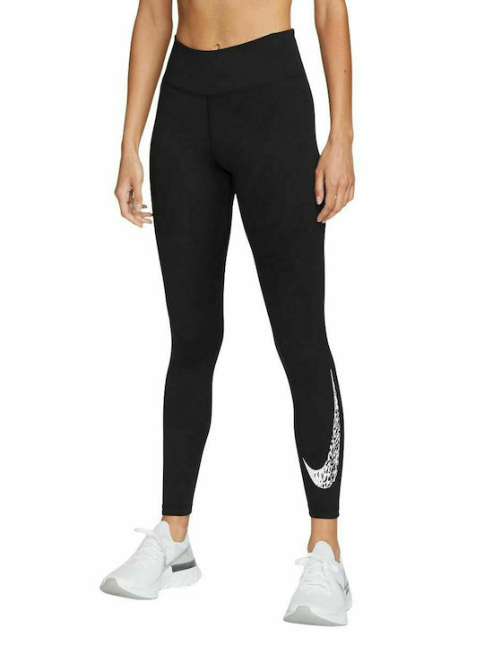 Nike Dri-Fit Swoosh Running Γυναικείο Μακρύ Κολάν Ψηλόμεσο Μαύρο