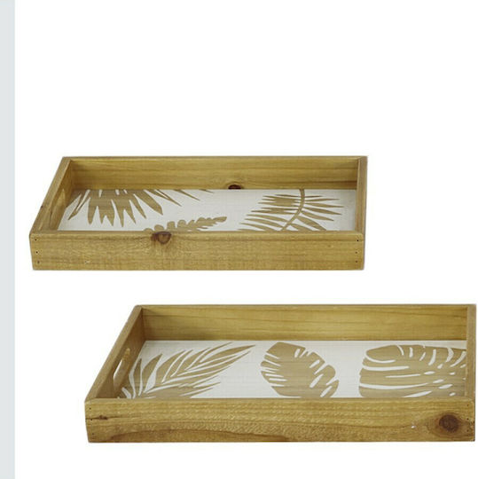 Zaros Wooden Rectangular Decorative Tray Monstera 2pcs