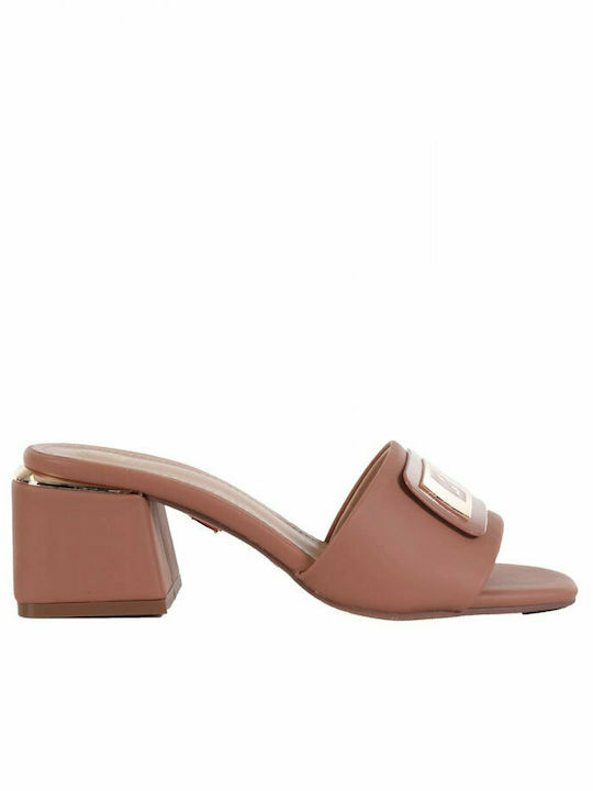 LAURA BIAGIOTTI SHOES MULES WITH BUCKLE AND THICK HEEL BROWN