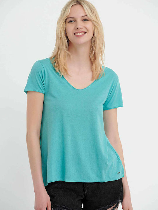 Funky Buddha Women's Athletic T-shirt with V Neck Sea Blue