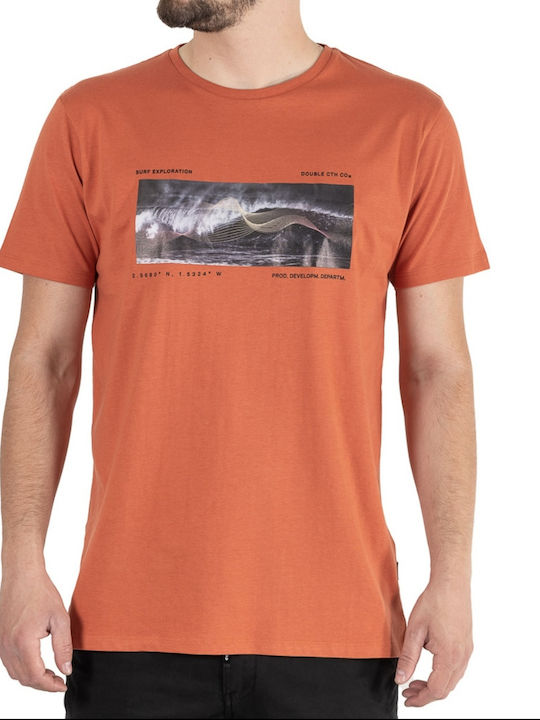 Double Ανδρικό T-shirt Πορτοκαλί με Στάμπα