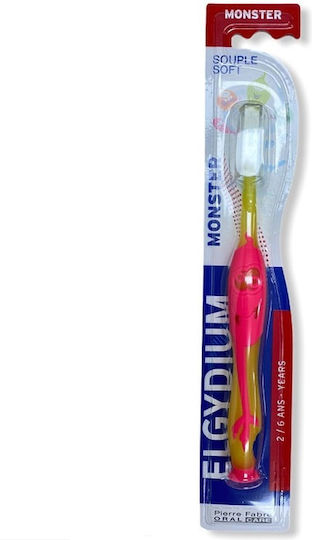 Elgydium Kids Monster Souple Soft Baby Toothbrush For 2+ Years Yellow/Pink